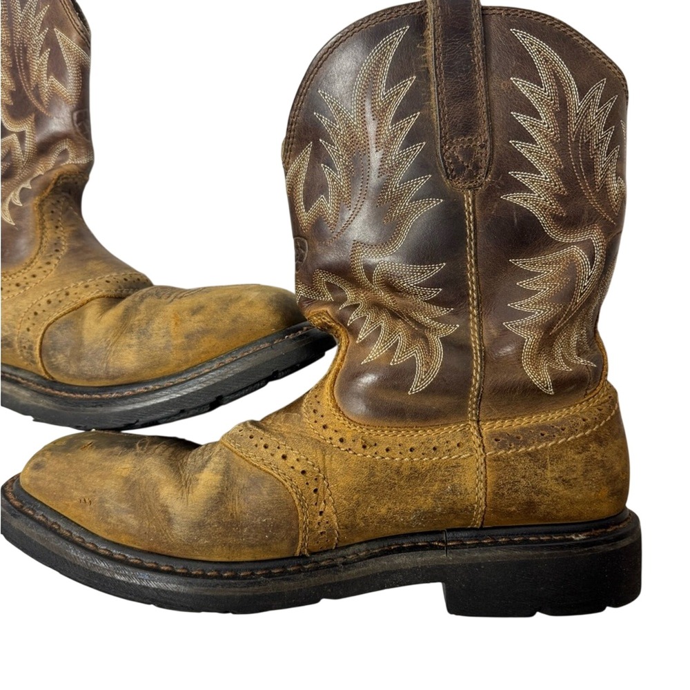 Ariat Mens Sierra Western Work Boot Sz 9D Square Toe Steel Distressed Worn Chore